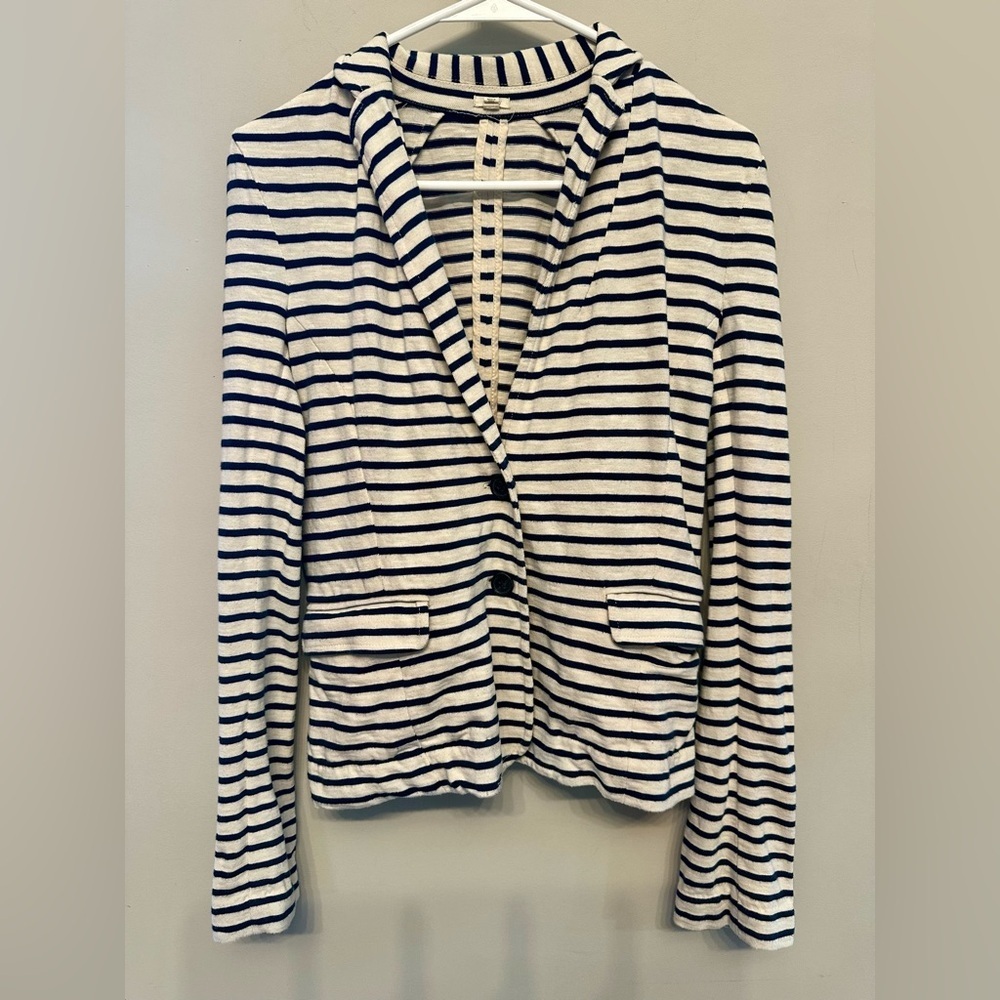 J. Crew Navy and Cream Striped Knit Blazer XS
